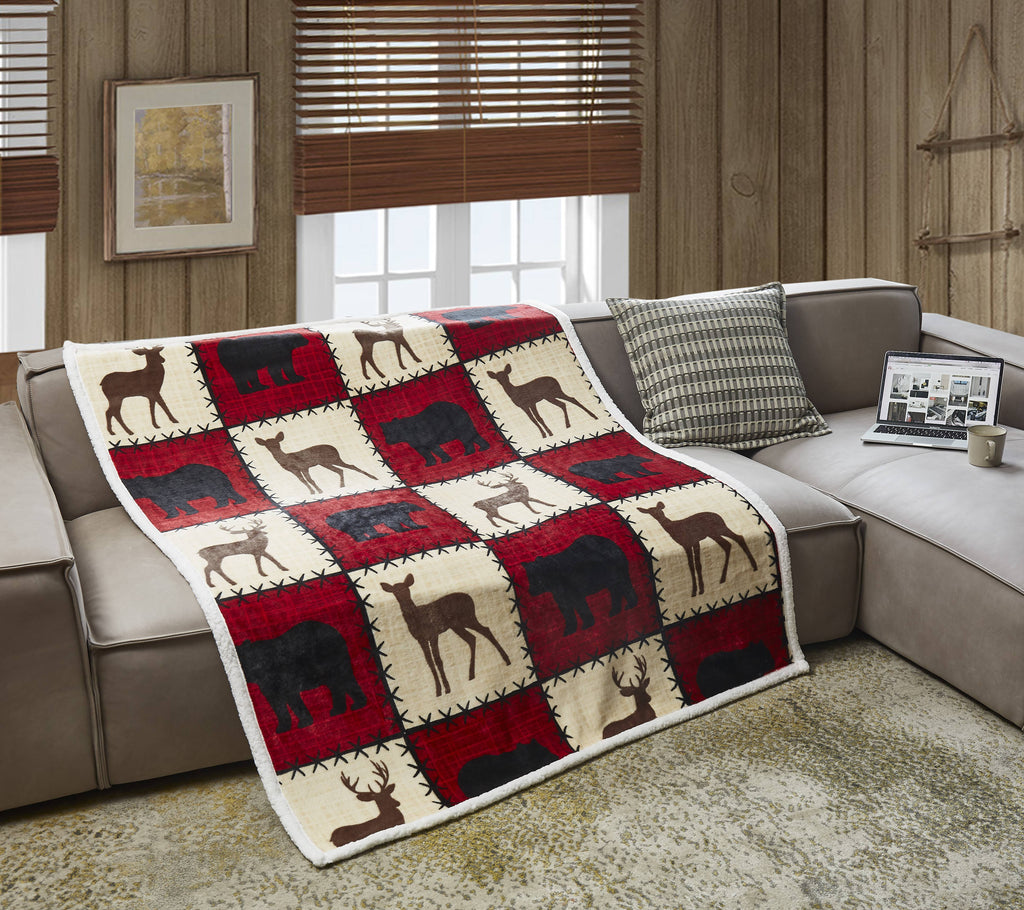 "Stitched Forest Red" Flannel Throw Blanket 50"x60"