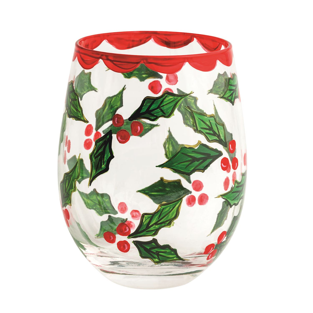Holly Painted Wine Glass {Mud Pie}