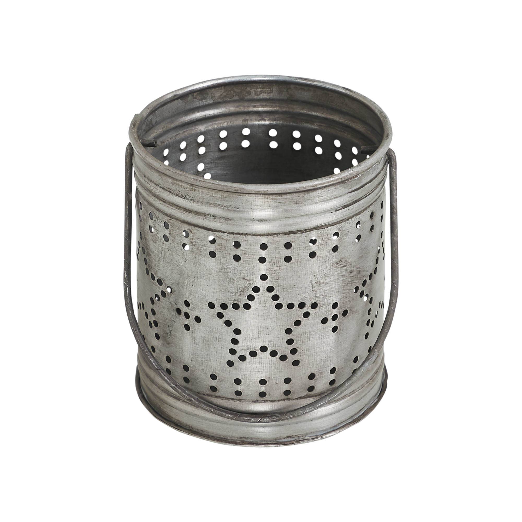 Punched Star Antique Metal Candle Holder 3.75x3.25x3.25