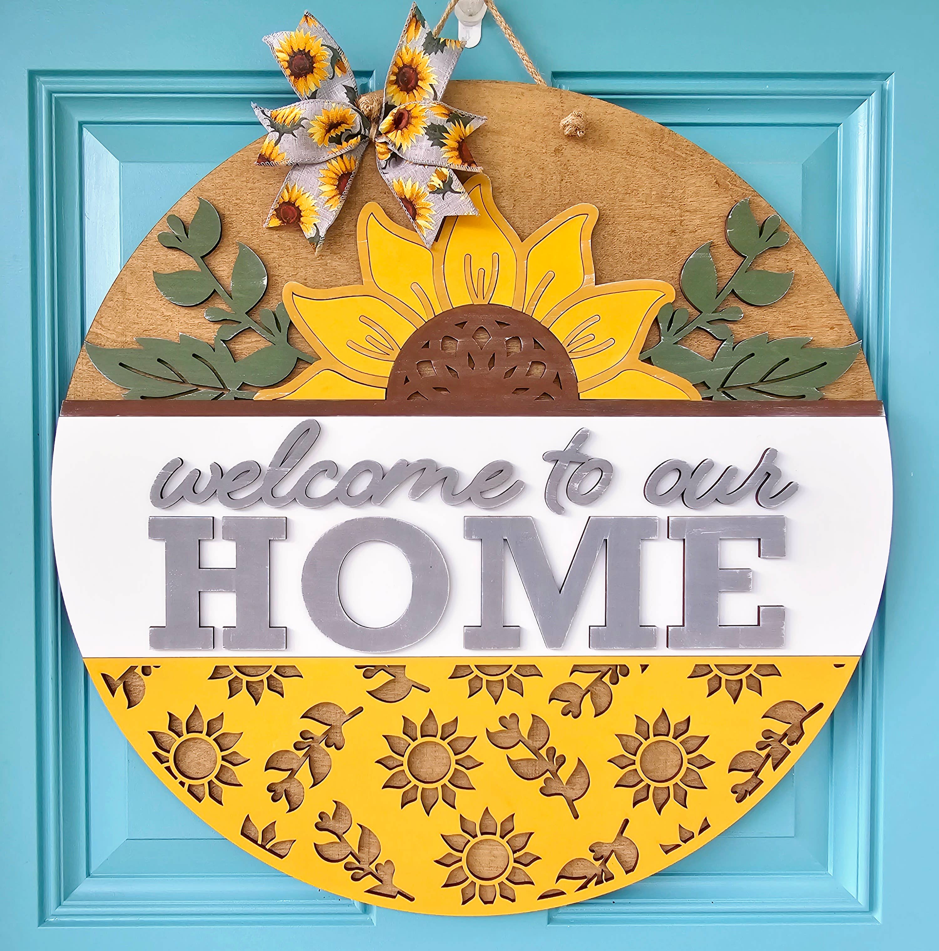 DIY Welcome to Our Home Sunflower Door Hanger