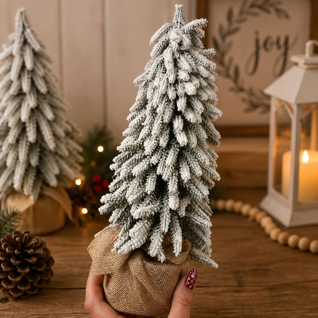 Flocked Snow Christmas Tree Set | Rustic Winter Wonderland