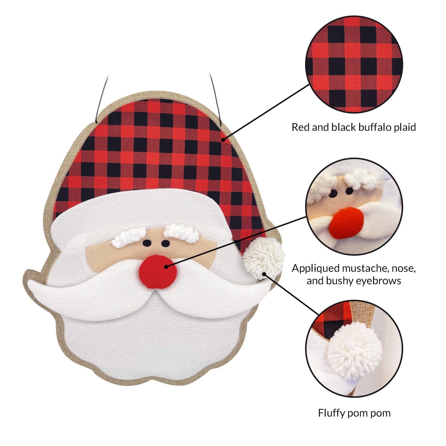 Christmas Santa Burlap Burlap Puffy Wall Hanging Rustic Porch Door Décor  20"x17.5"