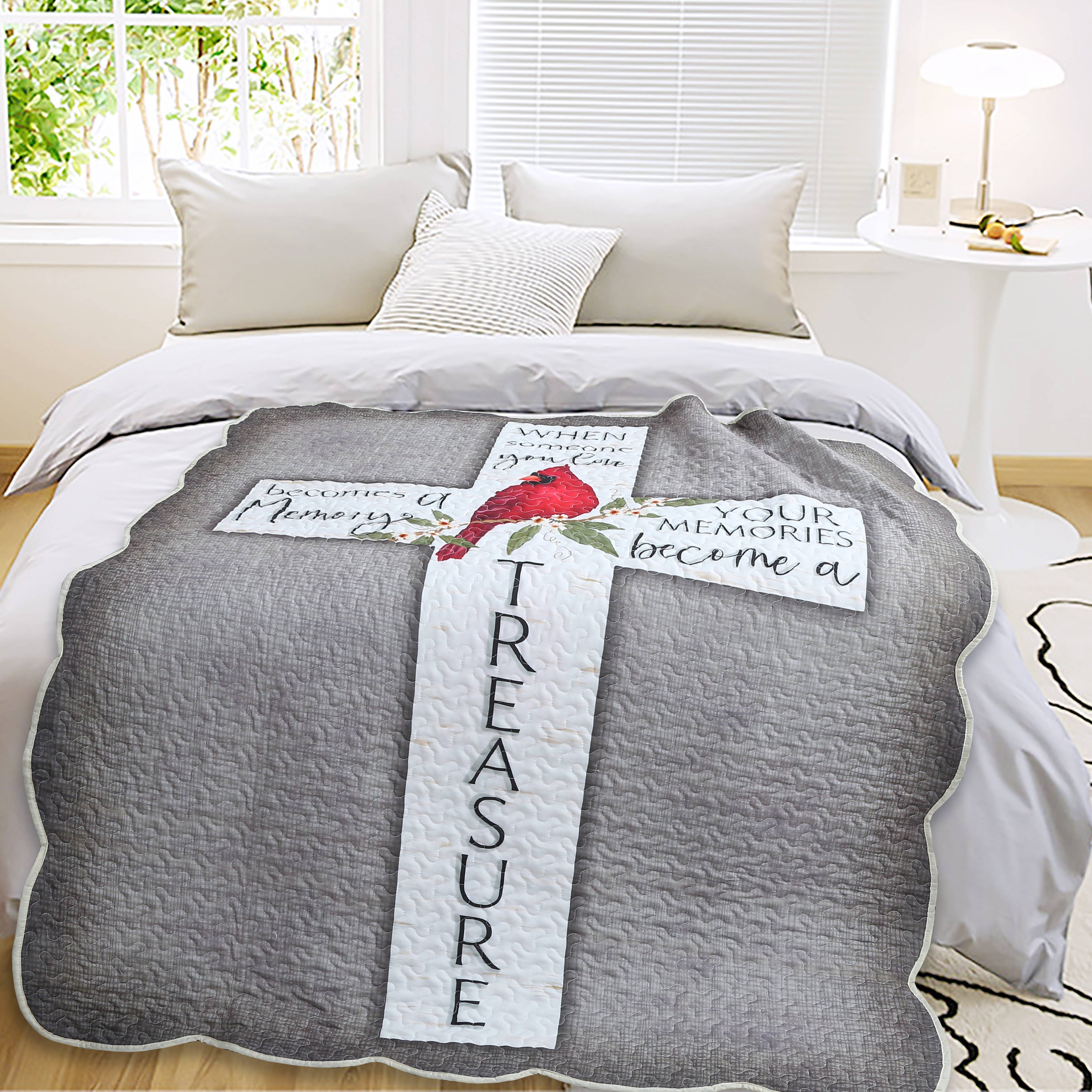 Cardinal Cross Inspirational Quote Quilted Throw