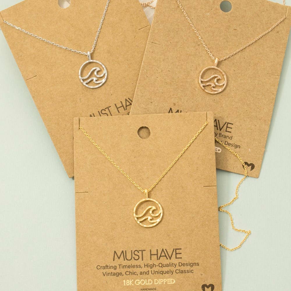 Gold Dipped Wave Coin Pendant Necklace