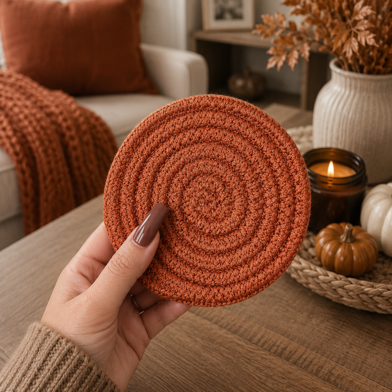 Fall Fabric Coaster Sets, Gift Ready | Autumn Tabletop Decor