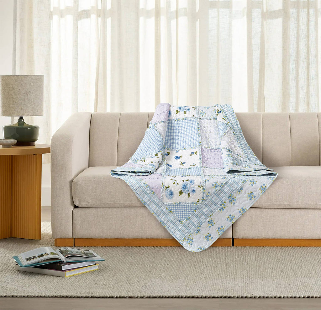 "Garden of Blues"  Quilted Throw Blanket 50"x60"