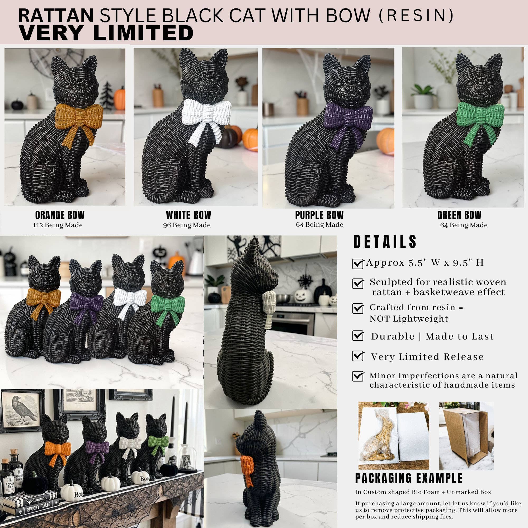 Spooky Shelf Accent Cute Farmhouse Halloween Black Cat Decor