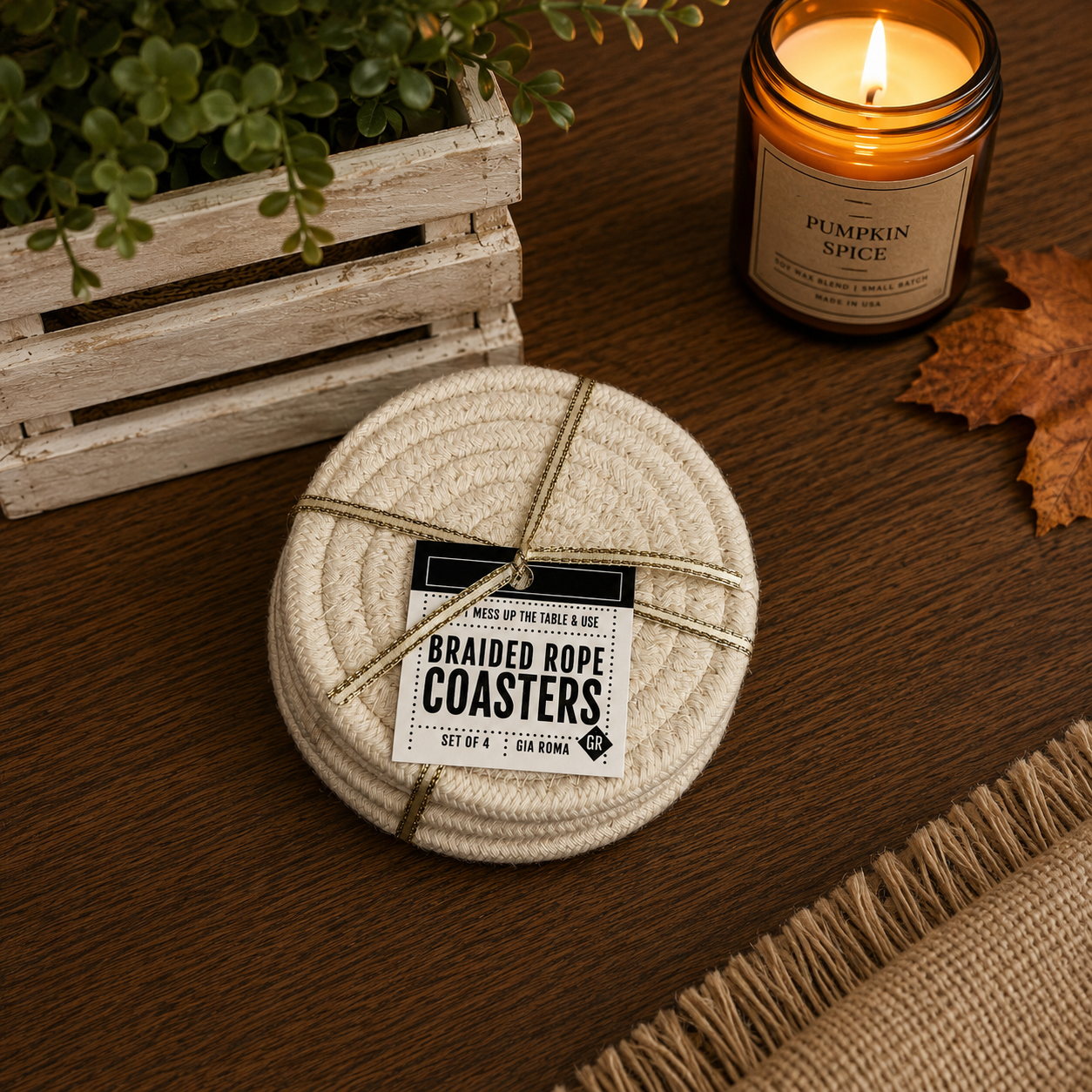 Fall Fabric Coaster Sets, Gift Ready | Autumn Tabletop Decor
