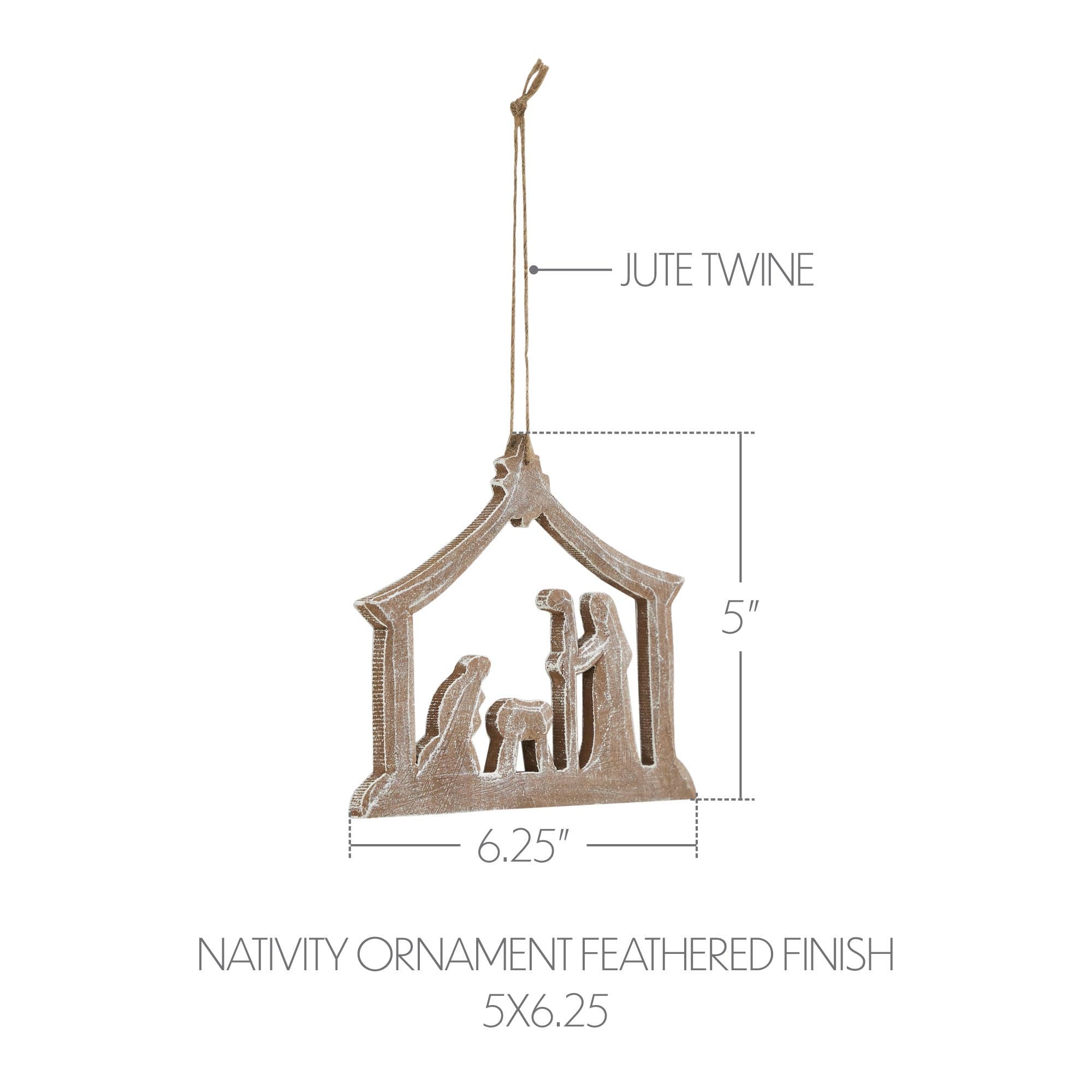 Feathered Wood Nativity Christmas Ornament 5 Inch