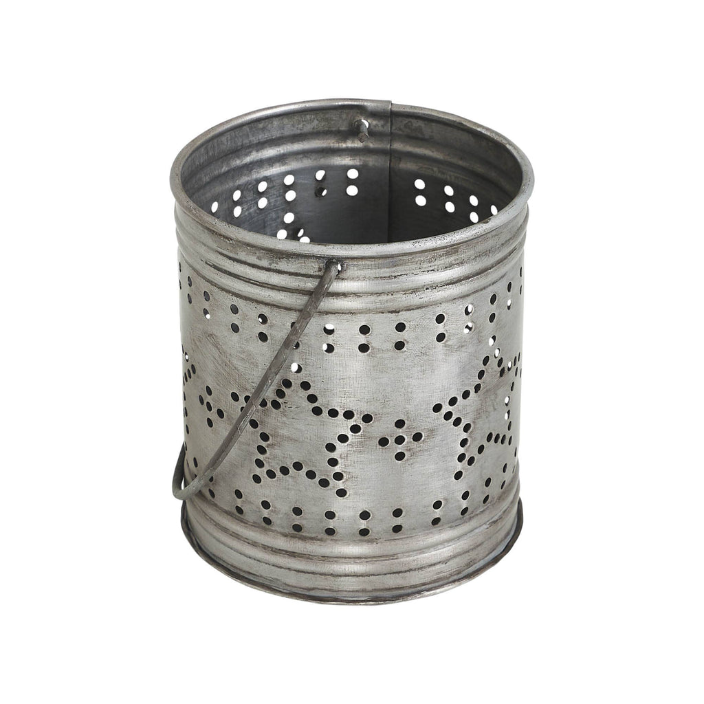 Punched Star Antique Metal Candle Holder 3.75x3.25x3.25
