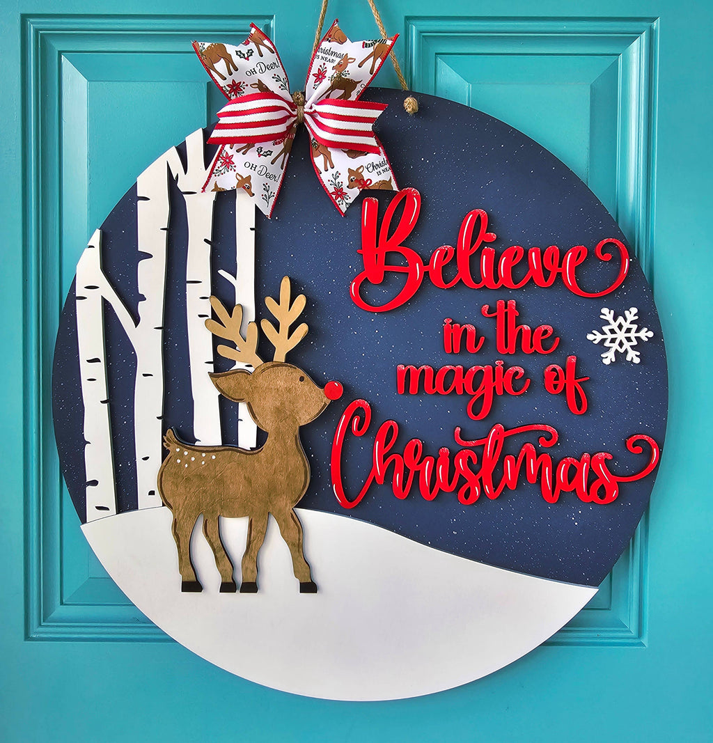 DIY Believe in the Magic of Christmas Rudolph Door Hanger