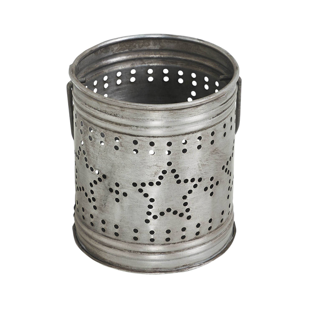 Punched Star Antique Metal Candle Holder 3.75x3.25x3.25