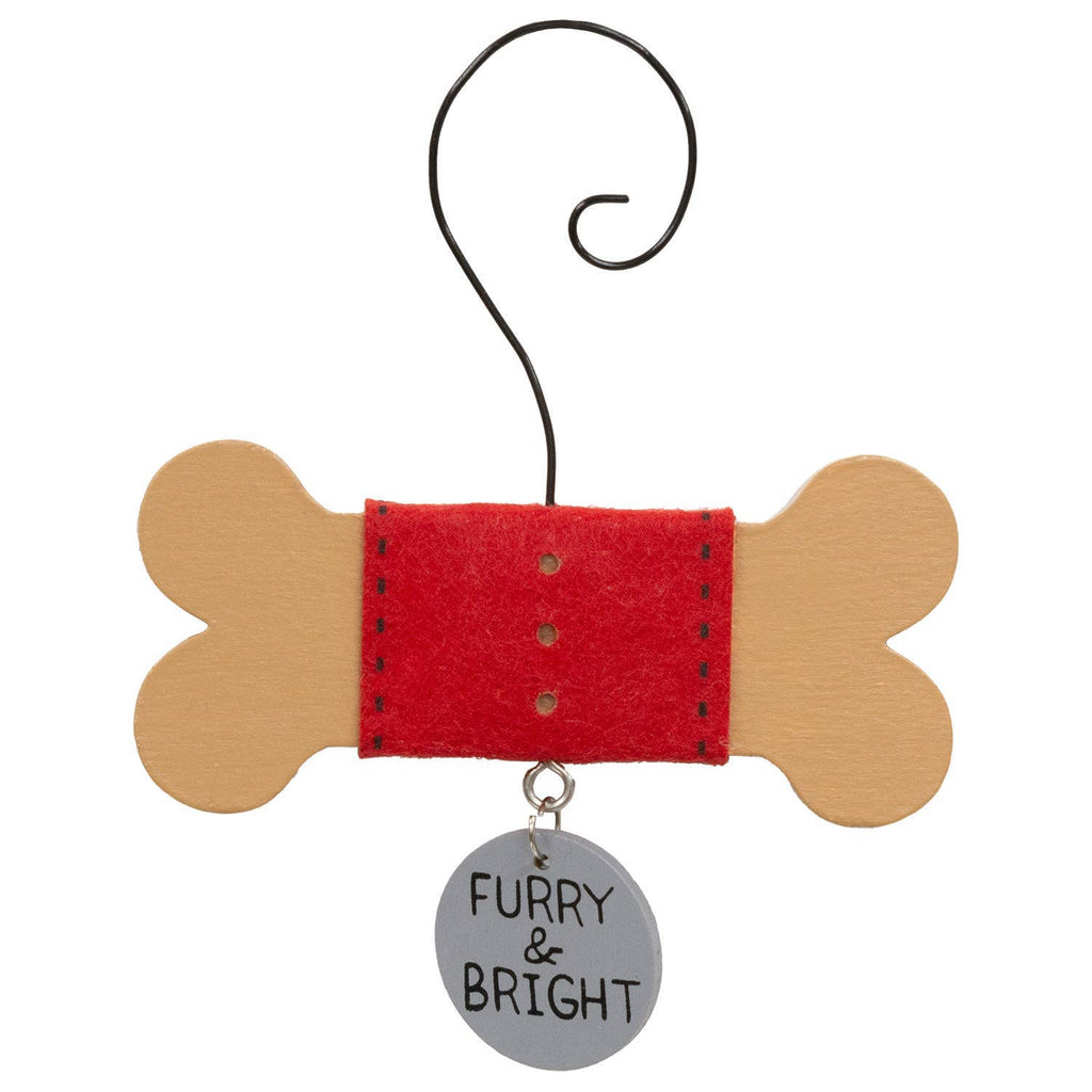 Wooden Dog Bone w/Tag Ornament - 6 Asstd.