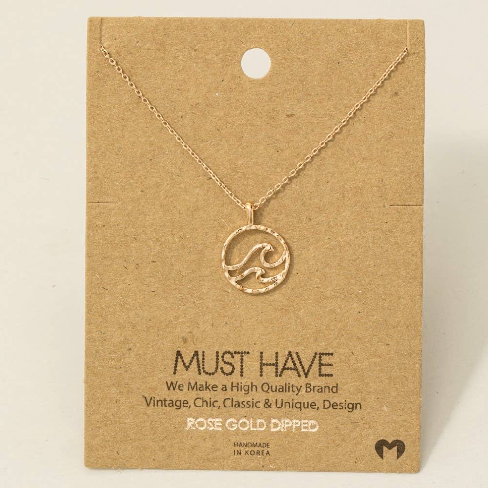 Gold Dipped Wave Coin Pendant Necklace