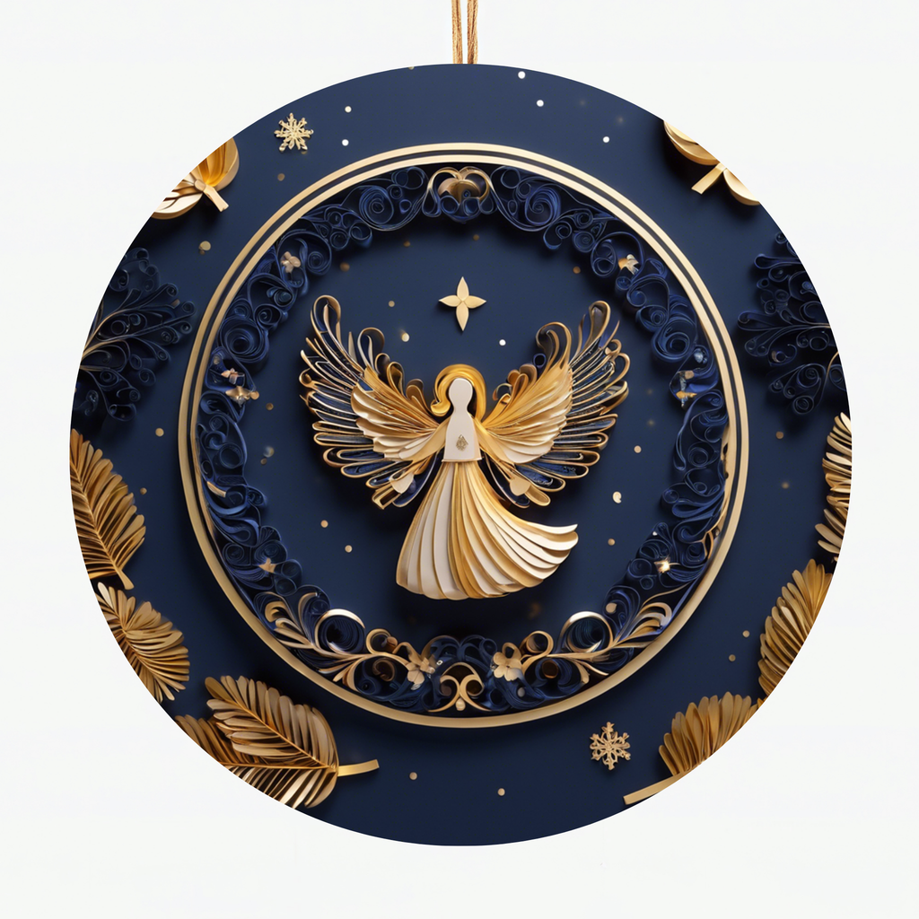 Elegant Angel Ceramic Ornament - Handcrafted Christmas Tree Decor with Gold and Blue Design, Religious Holiday Keepsake