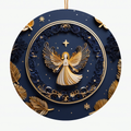 Elegant Angel Ceramic Ornament - Handcrafted Christmas Tree Decor with Gold and Blue Design, Religious Holiday Keepsake