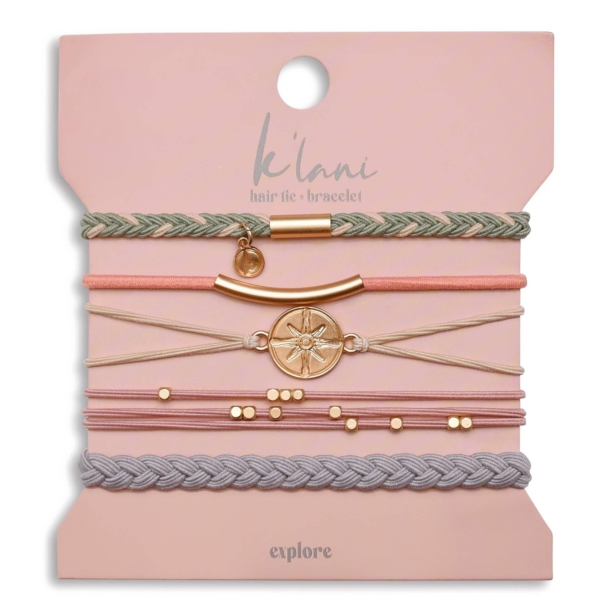 "Explore" Gold Compass Charm Hair Tie Bracelets