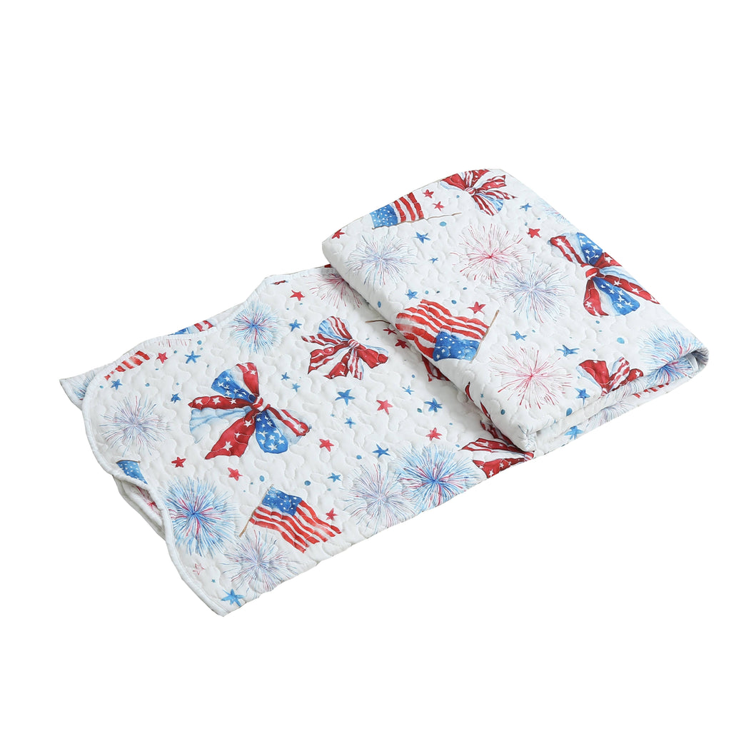"Patriotic Bows"  Quilted Throw Blanket 50"x60"