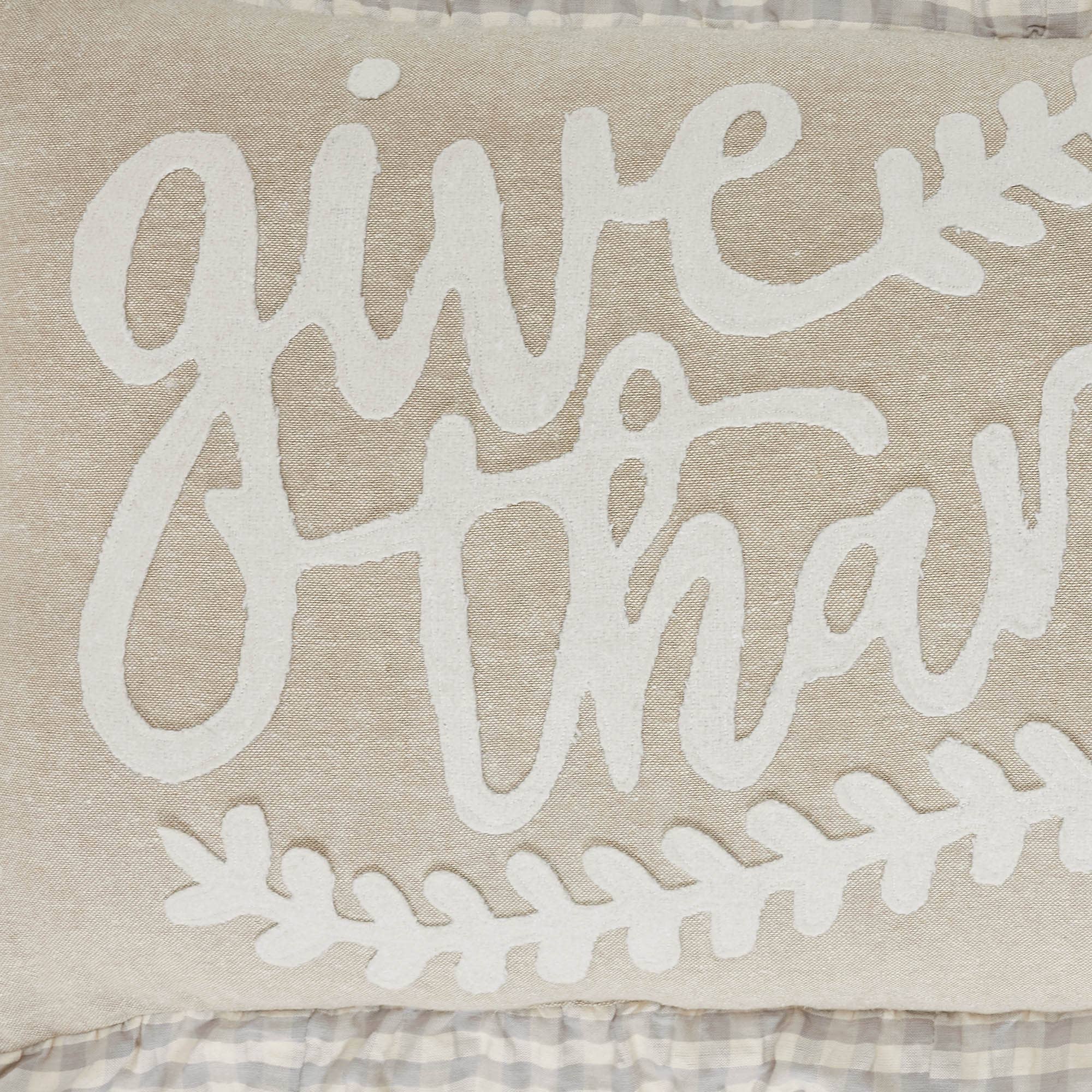 Give Thanks Gingham Ruffled 14x22 Applique Throw Pillow