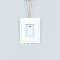Wood scallop photo frame ornament 2x3 pic, white  - 17049