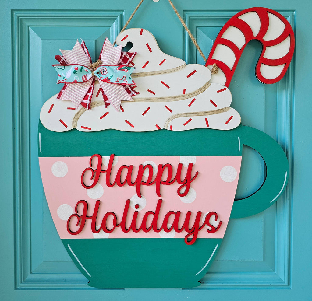 DIY Happy Holidays Hot Cocoa Mug Door Hanger