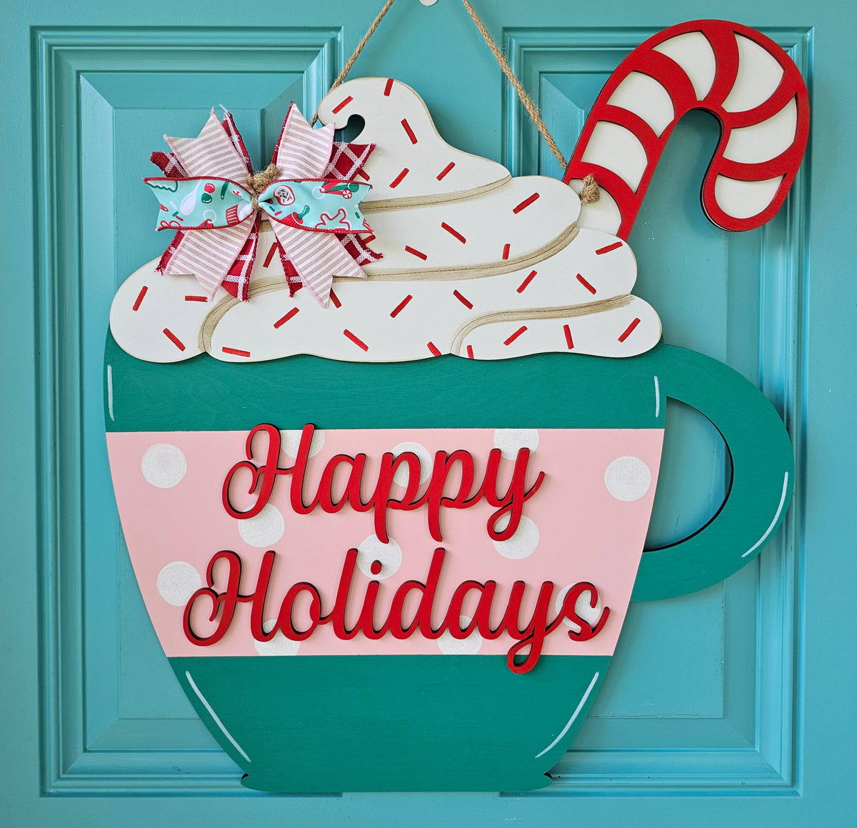 DIY Happy Holidays Hot Cocoa Mug Door Hanger