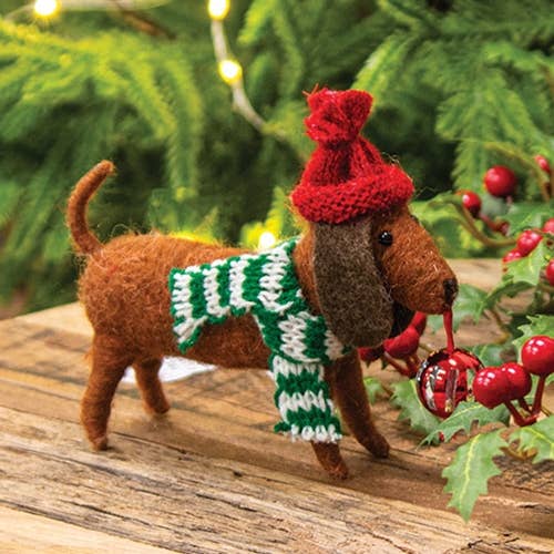 Festive Dachshund Felted Ornament