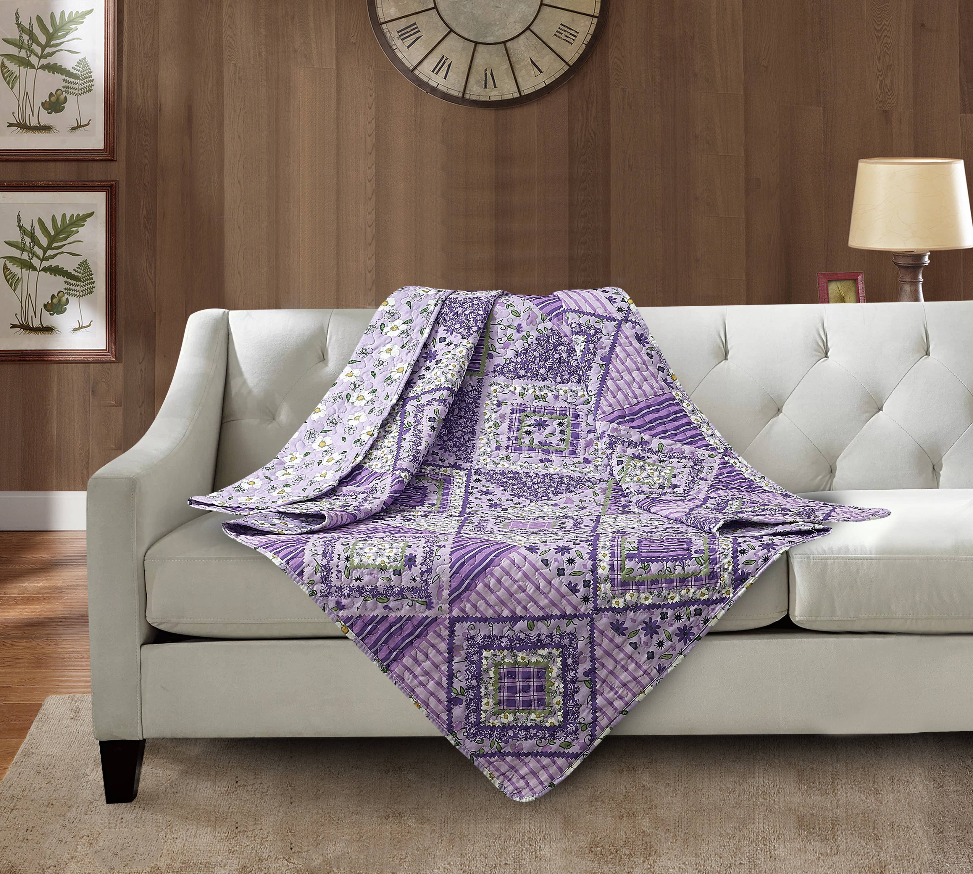 "Lavender Fields"  Quilted Throw Blanket 50"x60"