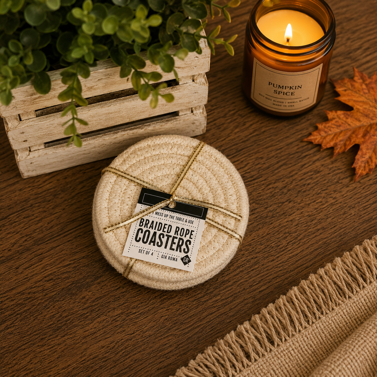 Fall Fabric Coaster Sets, Gift Ready | Autumn Tabletop Decor