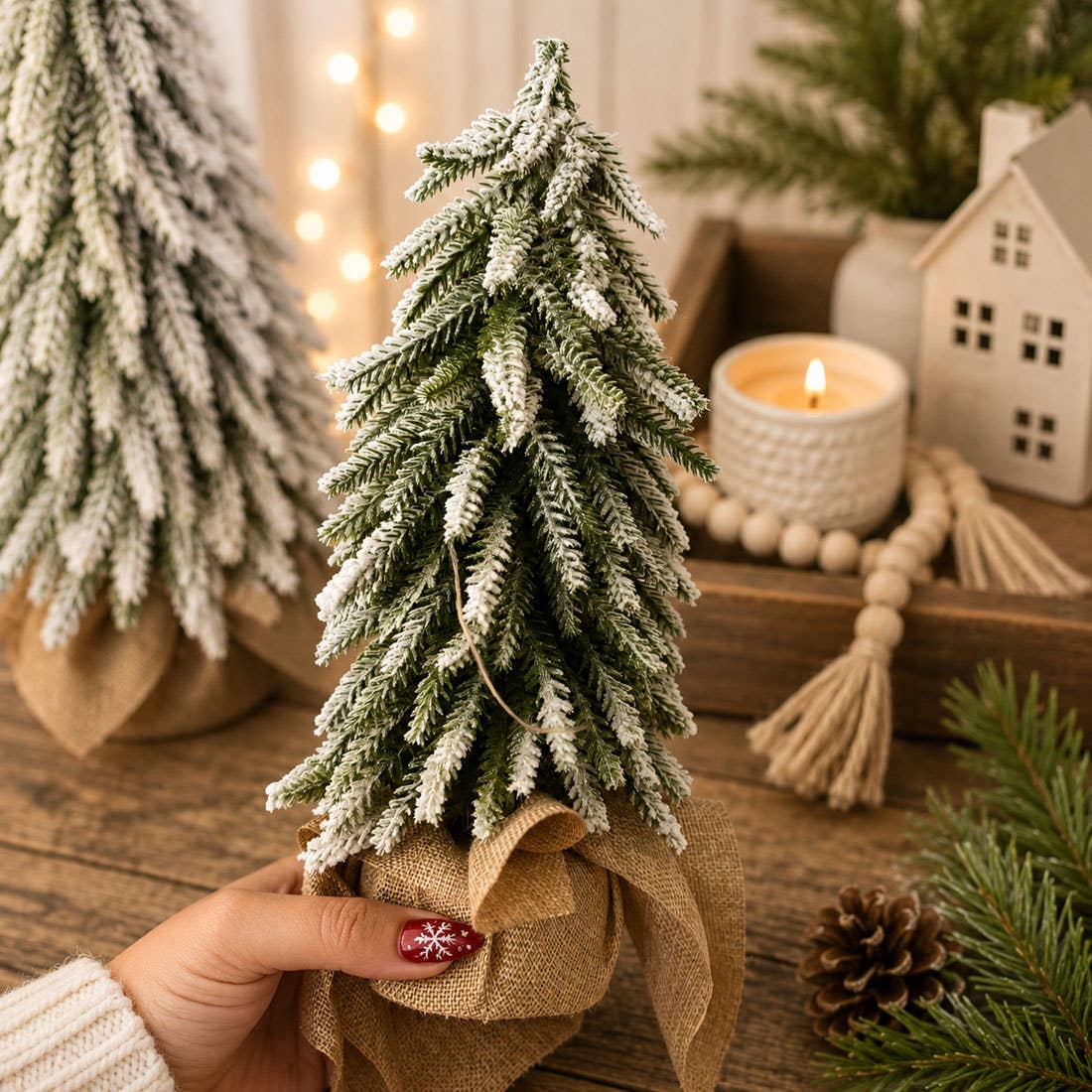 Christmas Trees with Snow, Holiday Mantle & Shelf Home Decor