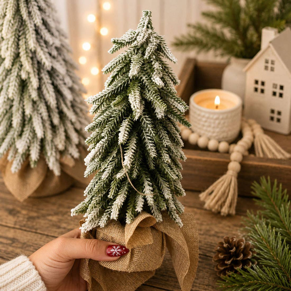 Flocked Snow Christmas Tree Set | Rustic Winter Wonderland