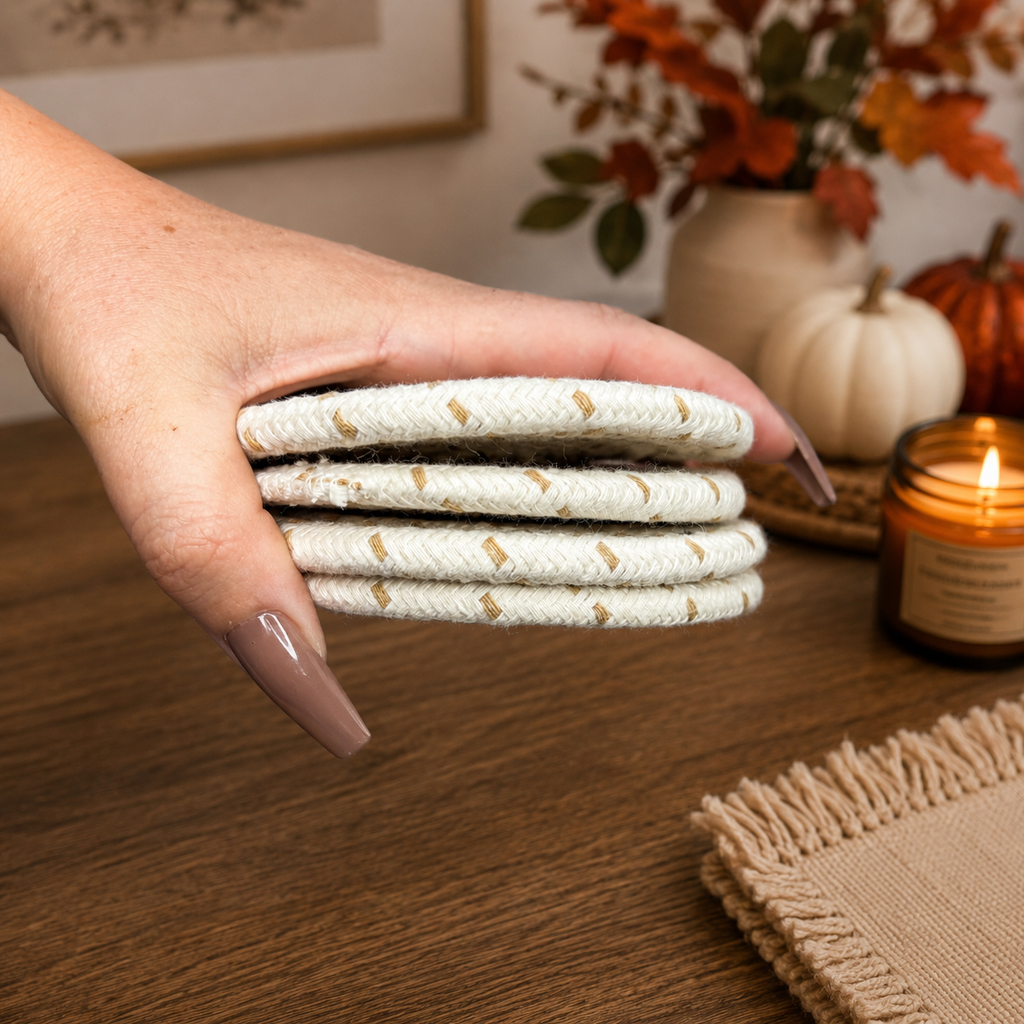 Fall Fabric Coaster Sets, Gift Ready | Autumn Tabletop Decor
