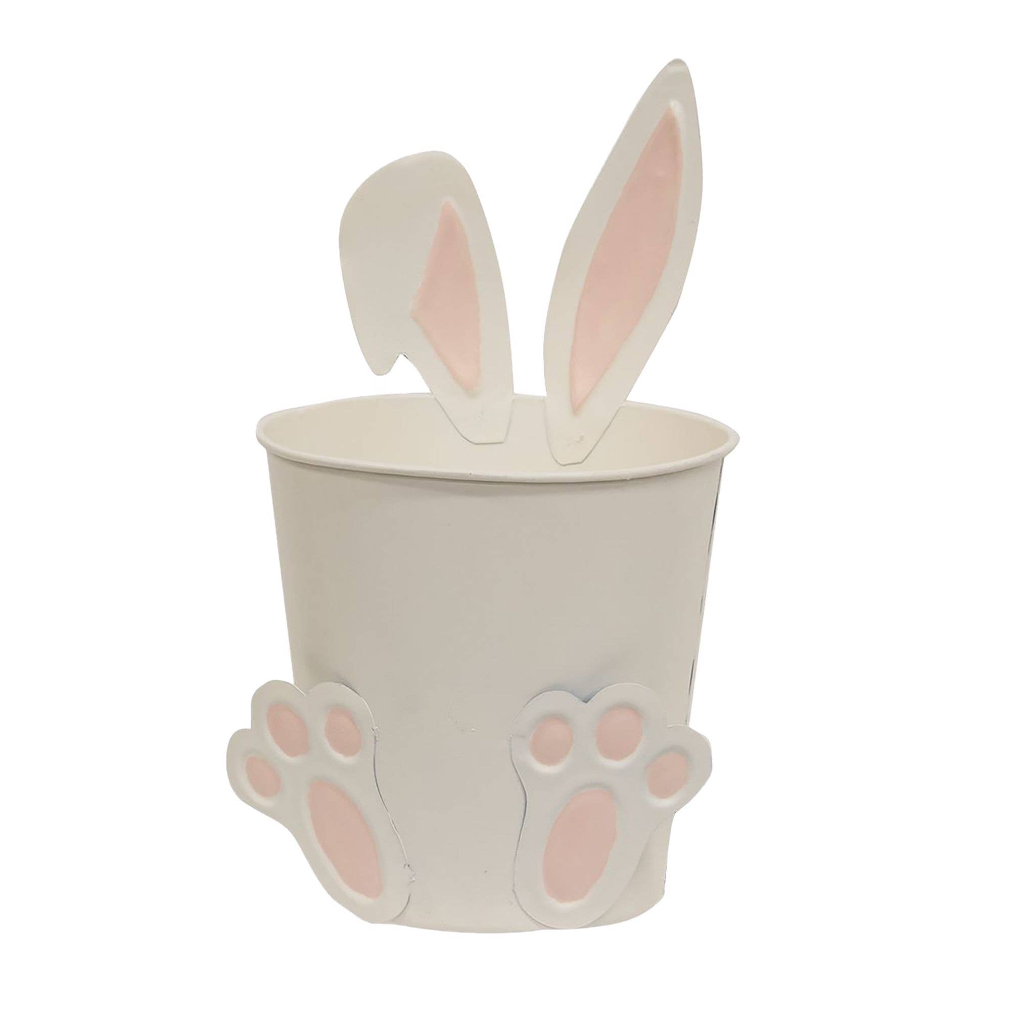 White Easter Bunny Metal Bucket