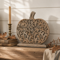 Harvest Vine Carved Wooden Pumpkin Tabletop Sign 11x12 Fall