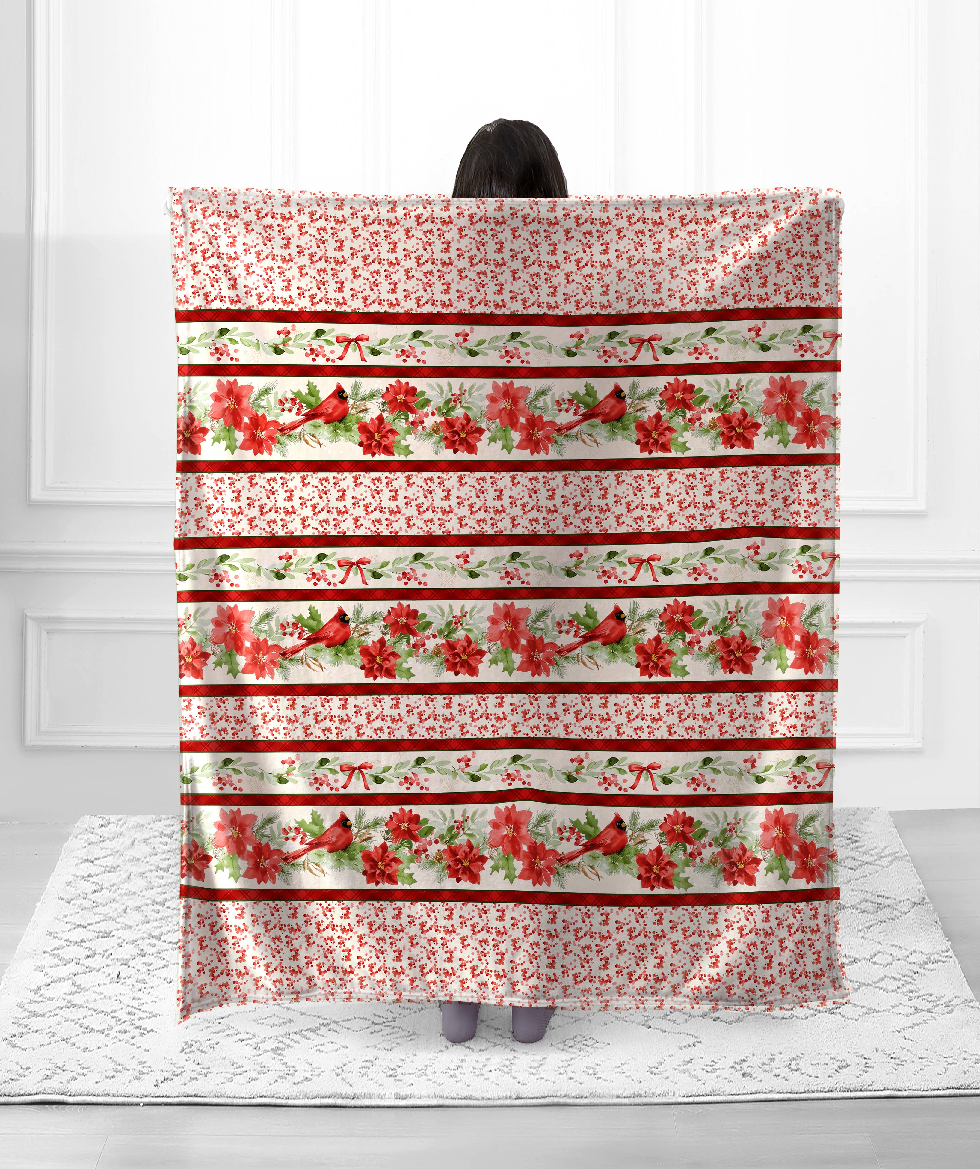 "Cardinal Season"  1-Ply Faux Fur Everyday Designer Blanket