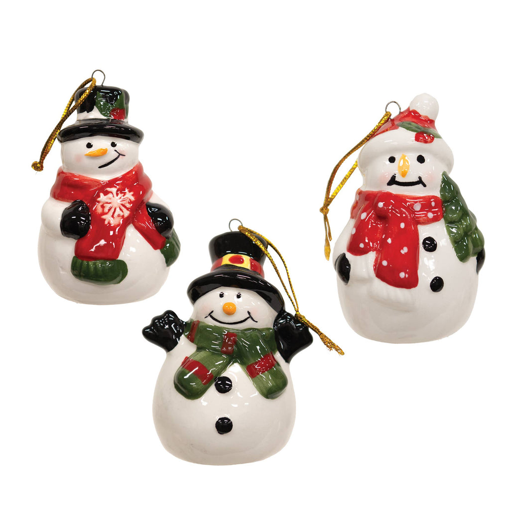 Ceramic Snowman Ornament - 3 Assorted
