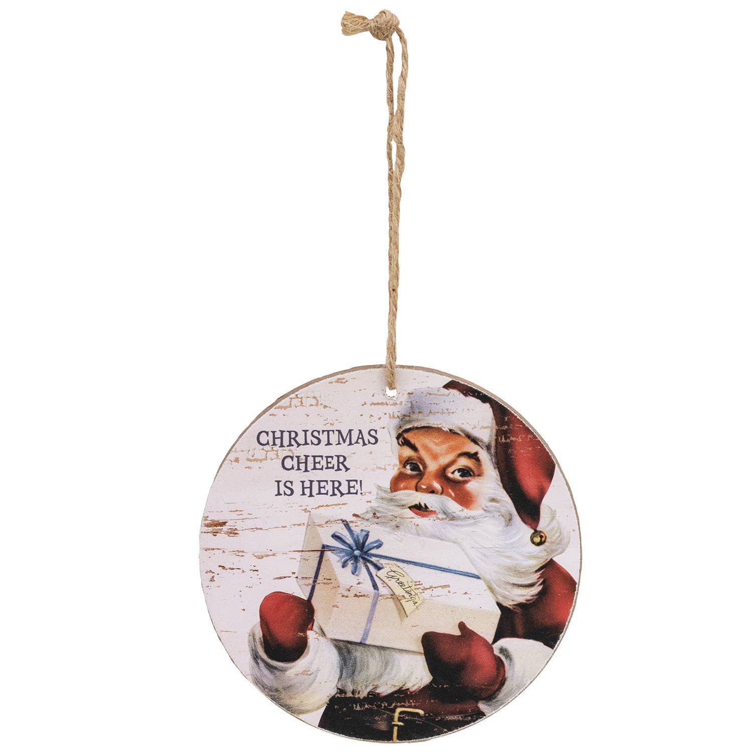 Vintage Santa Cheer Round Ornament - 3 Asstd.
