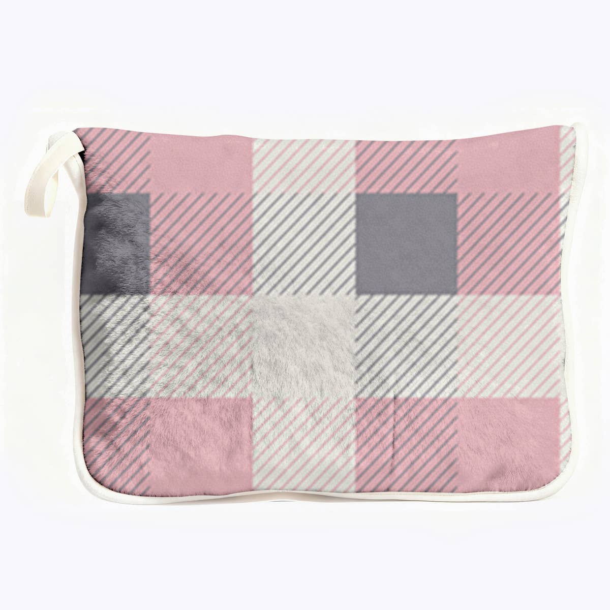 "Pink and Grey Plaid" Plush Travel Blanket w/ Matching Case