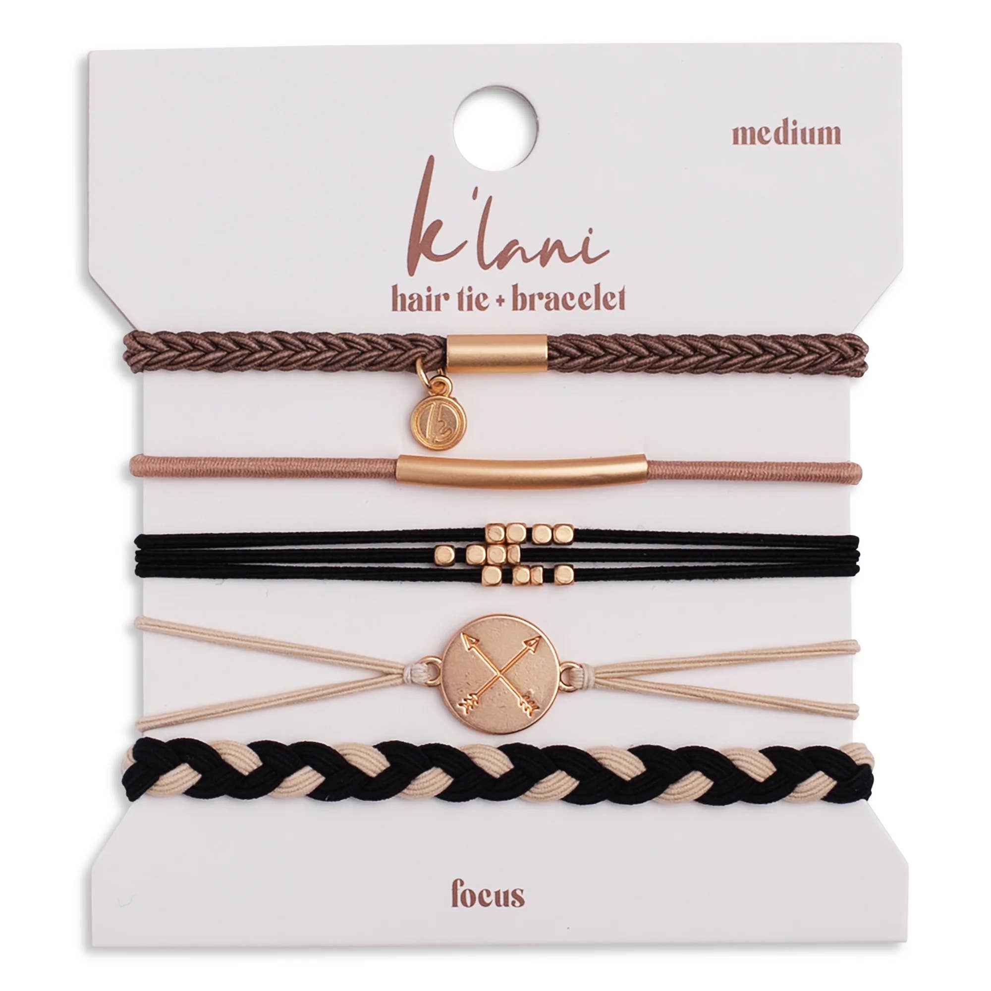 "Focus" Gold Arrow Charm Hair Tie Bracelets