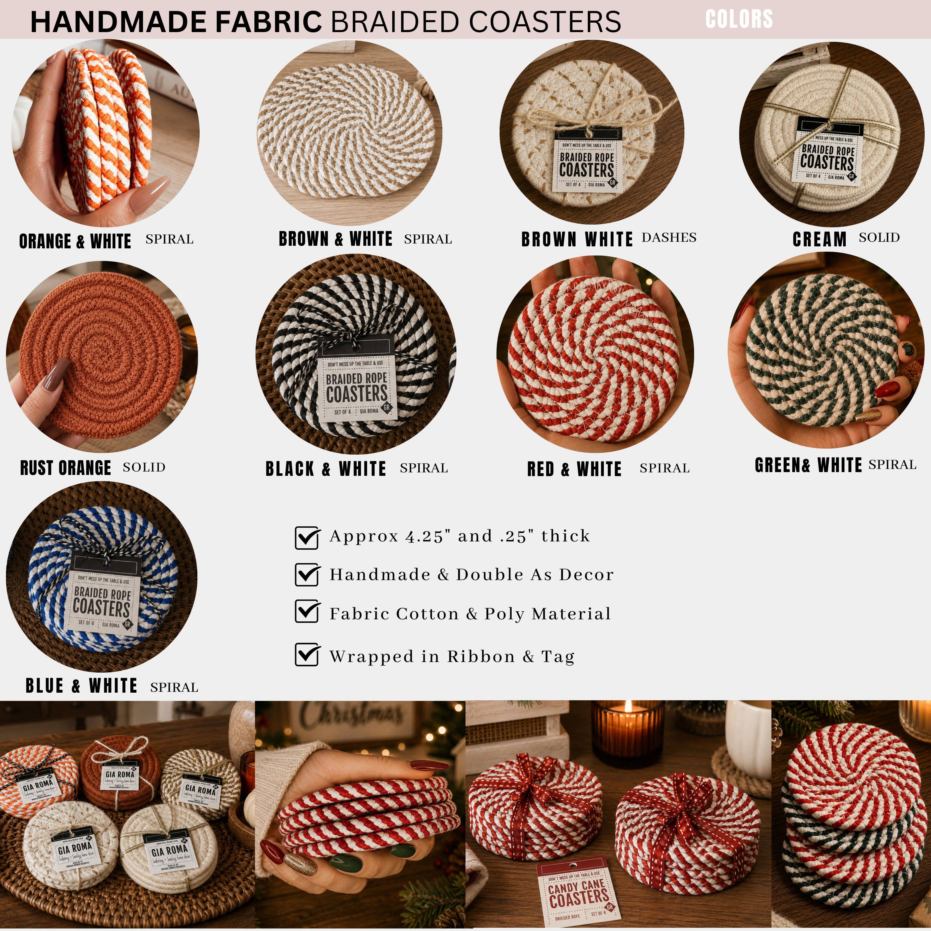 Fall Fabric Coaster Sets, Gift Ready | Autumn Tabletop Decor