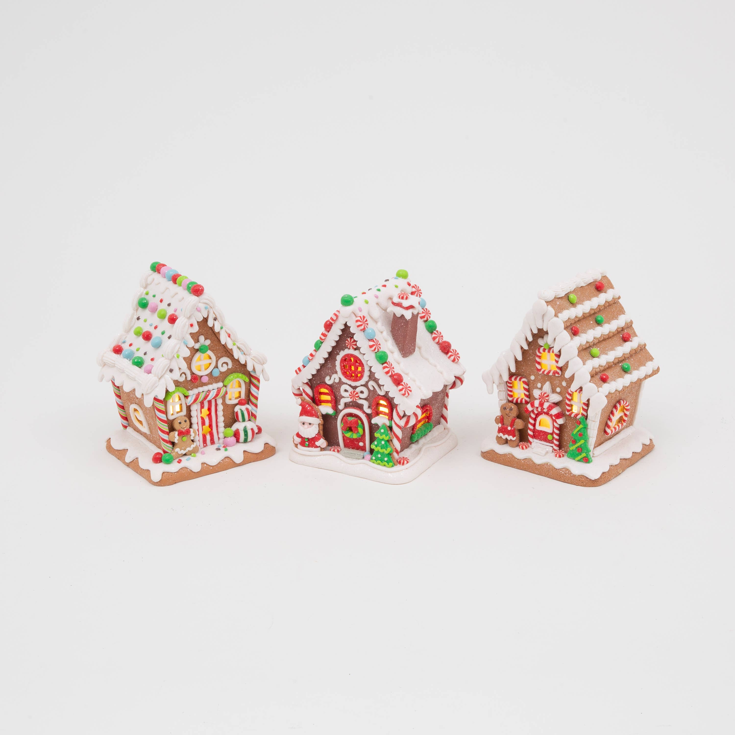 Christmas 6.5"H B/O Lighted Clay Dough Gingerbread House, 3 Asst