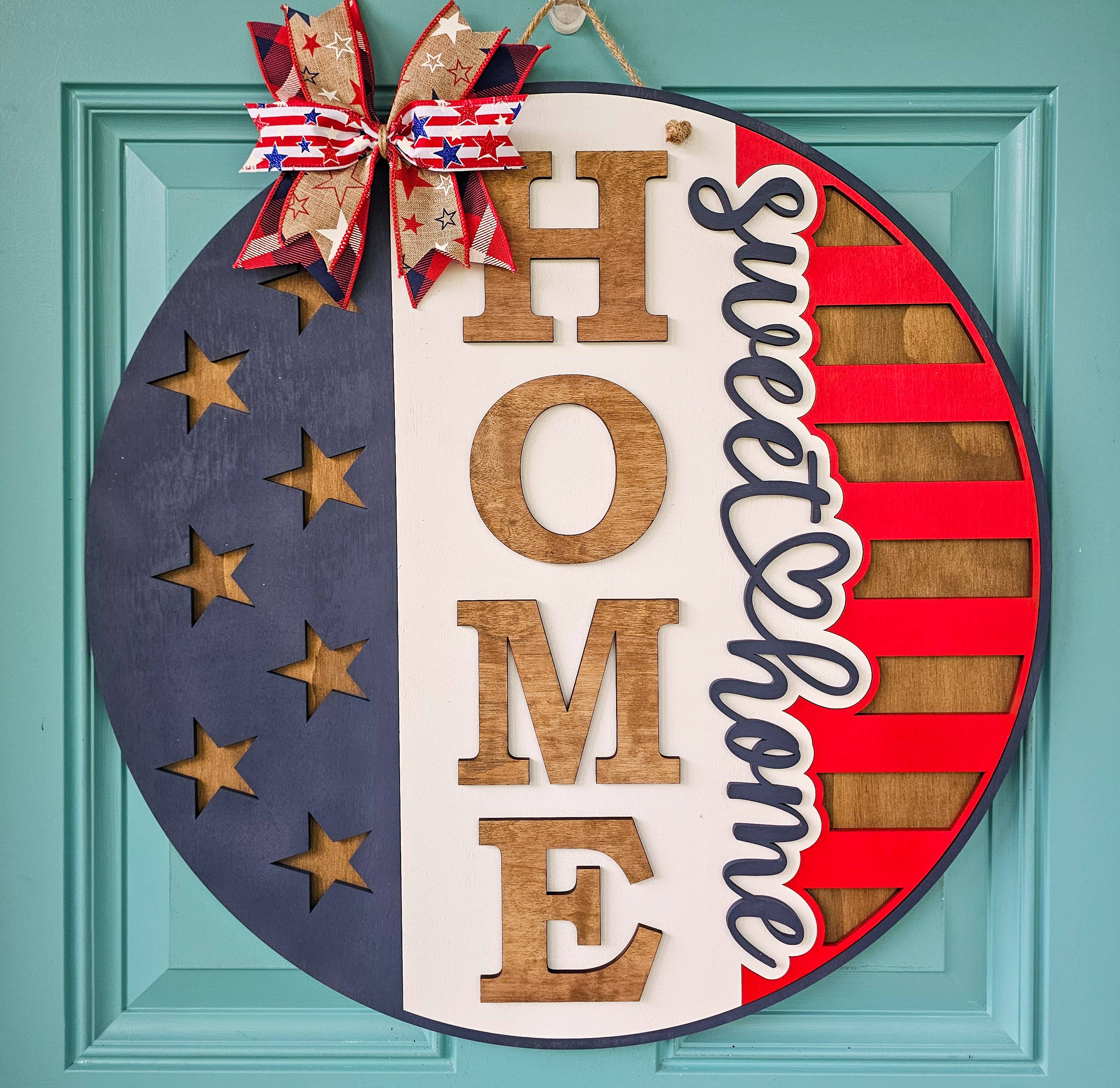 DIY Patriotic Home Sweet Home Flag Door Hanger