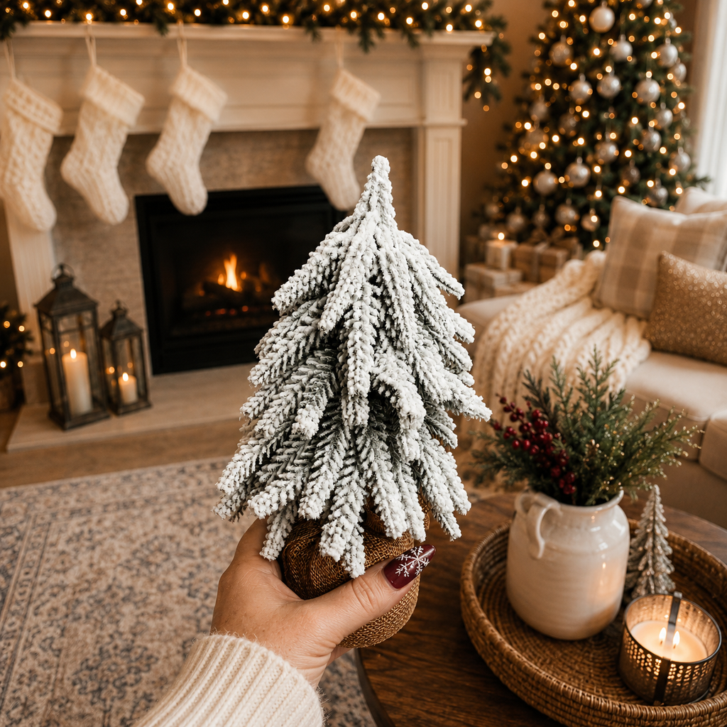 Flocked Snow Christmas Tree Set | Rustic Winter Wonderland