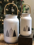 White Milk Cans w/Embossed Tree Accent