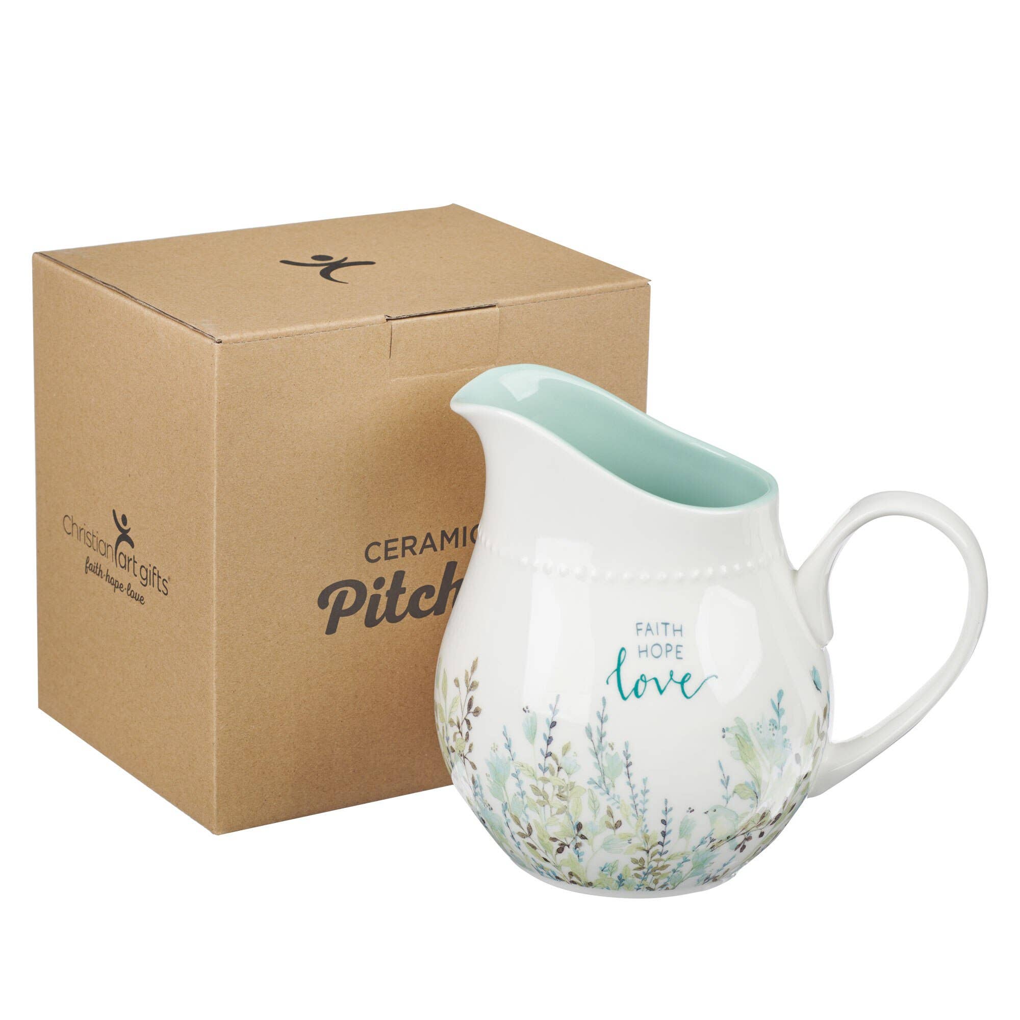 Pitcher Teal Faith Hope Love Floral