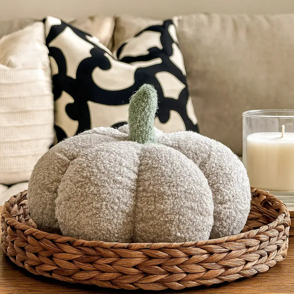 Neutral Fall + Halloween Home Decor, Cute Cotton Pumpkins BW