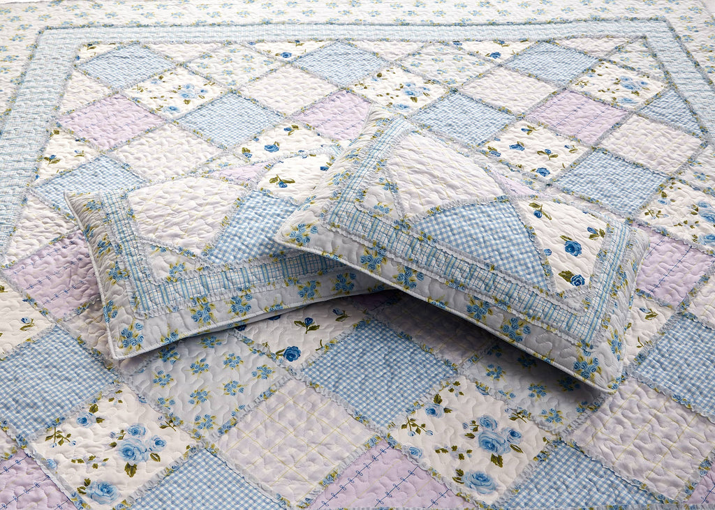 "Garden of Blues" Designer Microfiber Quilt Set
