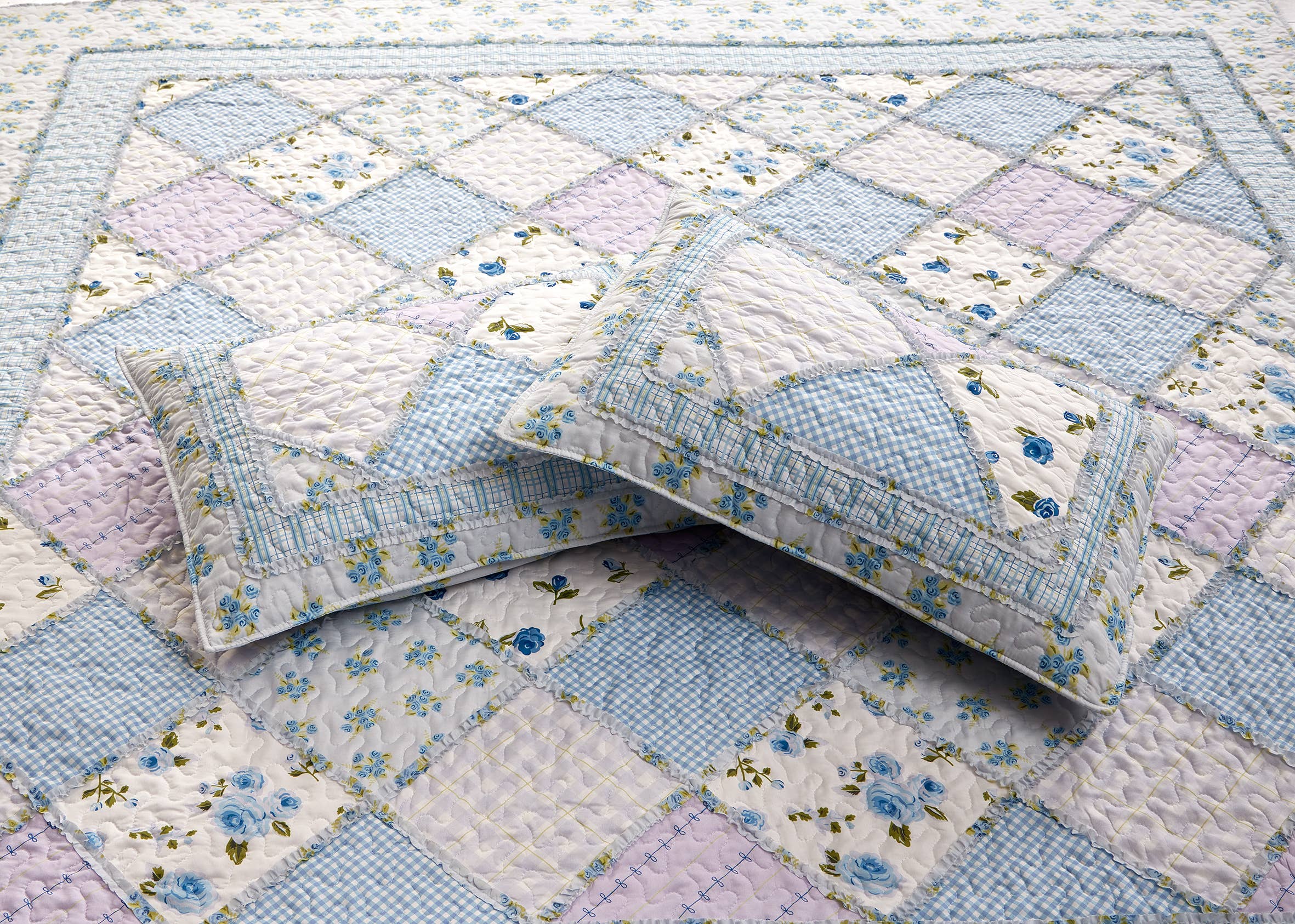 "Garden of Blues" Designer Microfiber Quilt Set