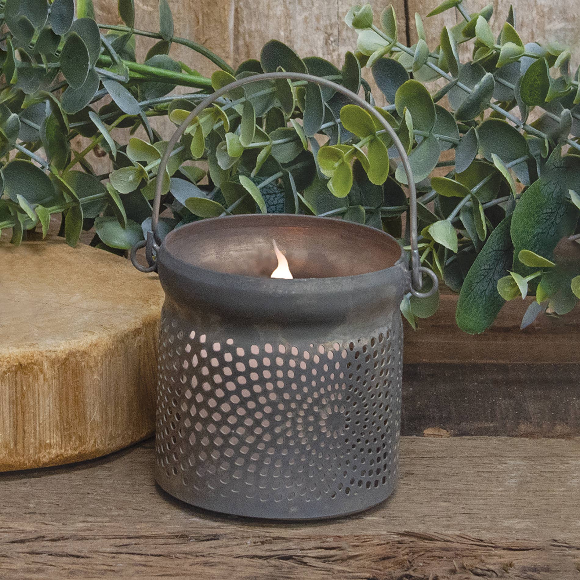 Antiqued Gray Can Lantern 3"
