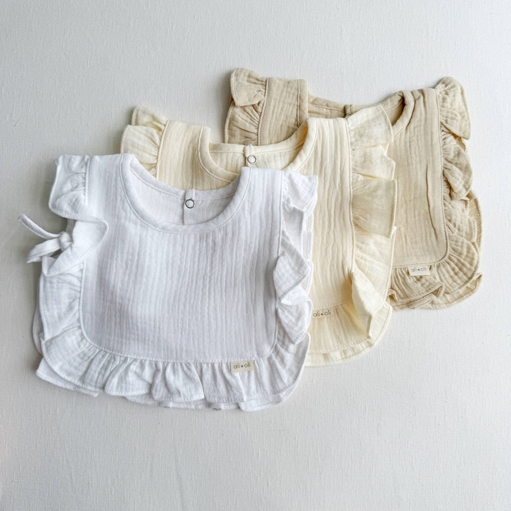 Muslin Cotton Ruffle Baby Bib (White)